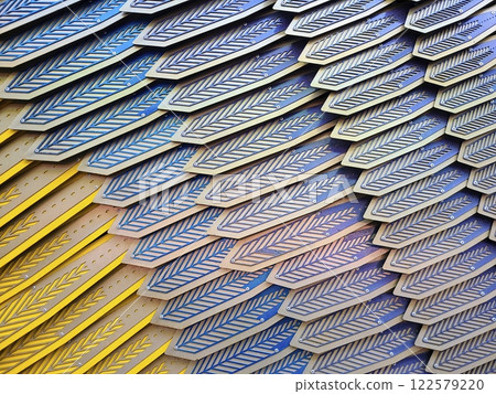 Feather-Like Metal Design Gradient Close-Up Perspective 122579220