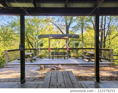 Serene Forest Picnic Area with Canoe Viewpoint at Eye Level Serene Forest Picnic Area with Canoe Viewpoint at Eye Level 122579255