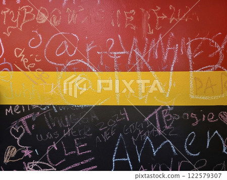 Vibrant Chalk Graffiti Wall in Cincinnati Restaurant Close-Up View 122579307