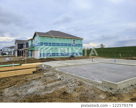 Suburban Residential Construction Site Progression Eye-Level View 122579379