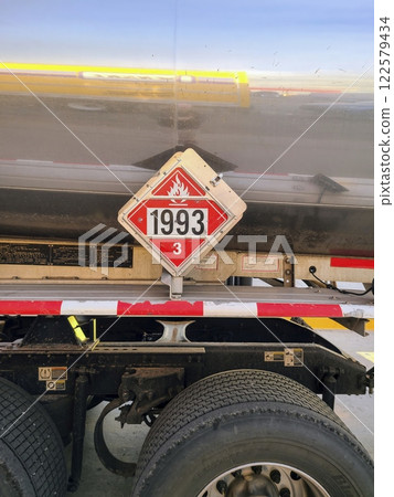 Tanker Truck Hazardous Materials Placard Eye-Level View 122579434