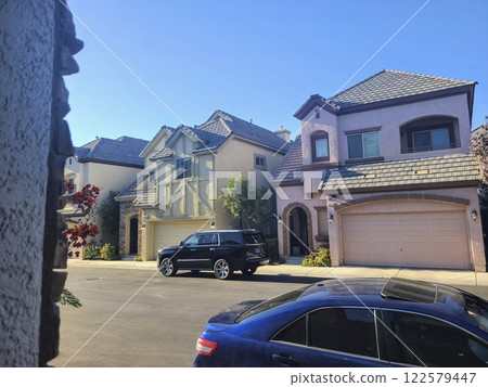 Modern Suburban Homes with Cars in Las Vegas Eye-Level View 122579447