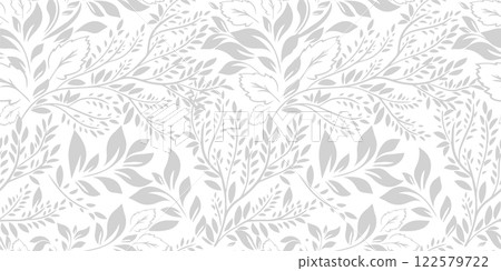 Seamless background grey graphic leaves. hand drawing. Not AI, Vector illustration Seamless background grey graphic leaves. hand drawing. Not AI, Vector illustration 122579722