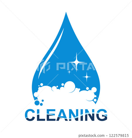 Blue water drop and white bubbles, symbol for cleaning Blue water drop and white bubbles, symbol for cleaning 122579815