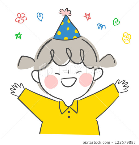 Character illustration of a child with a birthday hat on his birthday. 122579885
