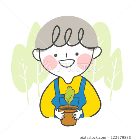 Character illustration of a child holding a flowerpot. Character illustration of a child holding a flowerpot. 122579888