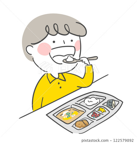 Character illustration of a child eating school meals. Character illustration of a child eating school meals. 122579892