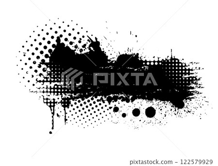 Splatter Paint Texture . Black Spray Blot of Ink. Place illustration Over any Object to Create Grungy Effect . hand drawn. Not AI, Vector 122579929