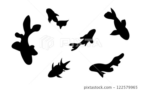 Silhouette illustration of swimming fish, top view 122579965