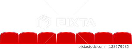 Movie theater hall with seat rows for audience and cinema projector. Vector Movie theater hall with seat rows for audience and cinema projector. Vector 122579985