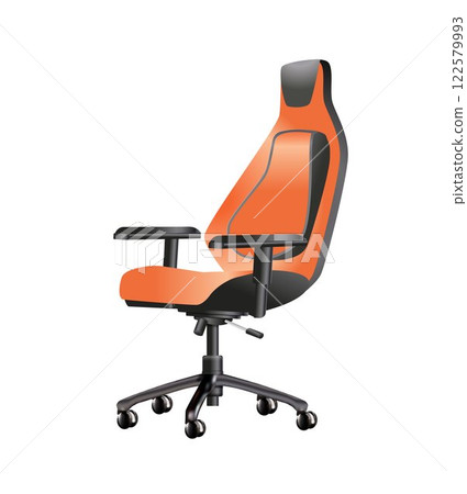 Office chair isolated realistic 3d. Business recruitment concept. Office chair with a sign vacant. We are hiring, open vacancy. Hiring and recruiting banner. Vector 122579993