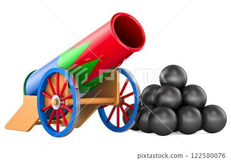 Circus cannon with cannonballs, 3D rendering 122580076