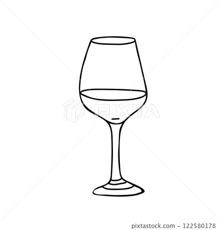 Red Wine Glass. Hand drawn Vector illustration, line art. Alcohol Beverage Glassware in Doodle style. For Bar menu, logo, cards or poster design 122580178