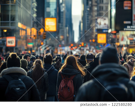 crowd of people walking on city street crowd of people walking on city street 122580280