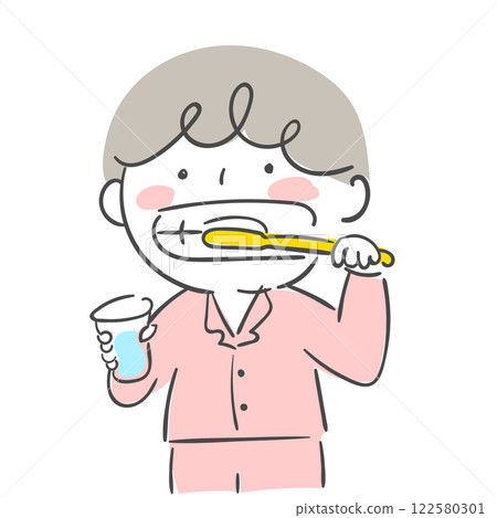 Character illustration of a child brushing his teeth. Character illustration of a child brushing his teeth. 122580301