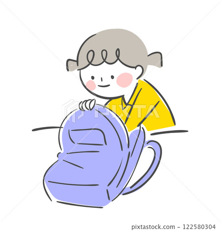 Character illustration of a child packing a bag Character illustration of a child packing a bag 122580304