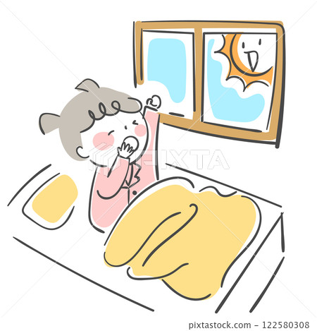Character illustration of a child waking up and yawning in the morning 122580308