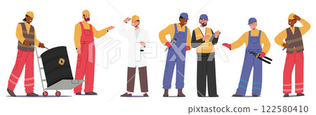 Industrial worker cartoon characters of different fields at refinery plant and oil industry 122580410