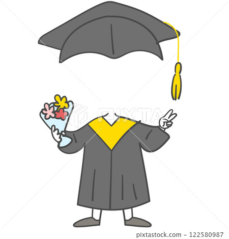 Character illustration in graduation clothes with a face cutout 122580987