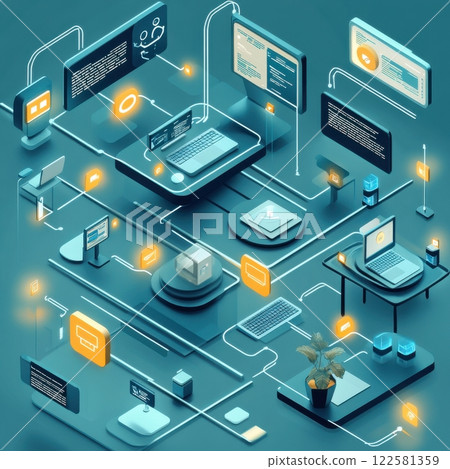 Digital workspace transformation modern tech integration for remote teams virtual environment infographic viewpoint Digital workspace transformation modern tech integration for remote teams virtual environment infographic viewpoint 122581359