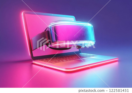 Virtual reality revolution exploring technology integration home office digital art futuristic dynamic lighting 122581431
