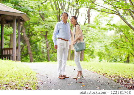 Senior couple smiling outdoors Senior couple smiling outdoors 122581708