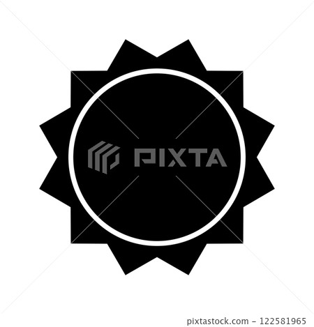 Sun silhouette. Sunburst, sunlight or sunshine icon. Circular badge, stamp, label, price tag with zig zag edges. Discount, sale, promotion sticker isolated on white background. Vector illustration Sun silhouette. Sunburst, sunlight or sunshine icon. Circular badge, stamp, label, price tag with zig zag edges. Discount, sale, promotion sticker isolated on white background. Vector illustration 122581965