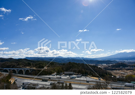 View of the expressway and Saku City from the Sakudaira Service Area 122582079