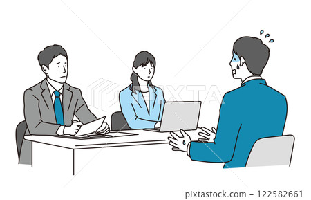 一名西裝筆挺的男子在求職面試時驚慌失措 122582661