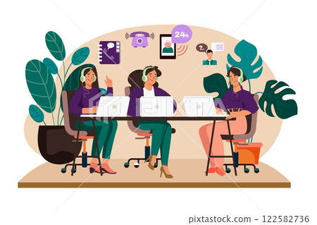 Group of Female Operators Working at Call Center Group of Female Operators Working at Call Center 122582736