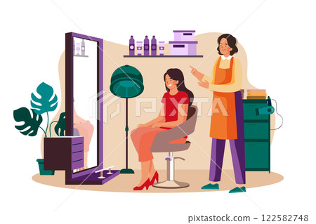 Hairstylist and Female Customer Talking in Hair Salon 122582748