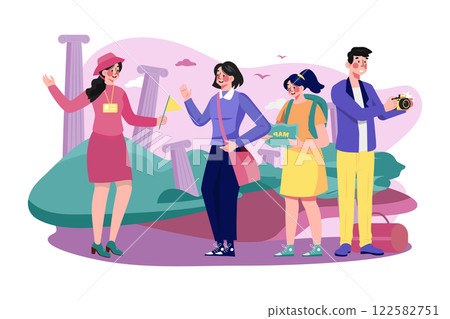 Tour Guide Lady And Group Of Tourists 122582751