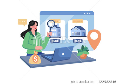 A Woman Finding A House For Rent Online A Woman Finding A House For Rent Online 122582846