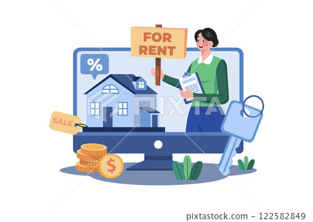 Online House Rental Service Illustration concept on white background Online House Rental Service Illustration concept on white background 122582849