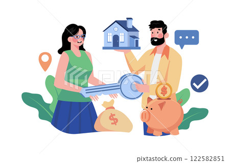 House Owner Gives The Key To The Tenant House Owner Gives The Key To The Tenant 122582851