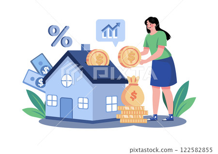 Female Investing Finance In Home Illustration concept on white background Female Investing Finance In Home Illustration concept on white background 122582855