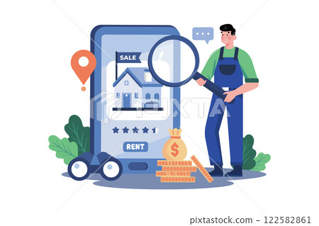 A Man Finding A House For Rent On A Mobile App 122582861