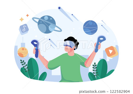 Man Playing VR Game Illustration concept on white background 122582904