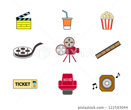 A simple set of cinema-related illustrations 122583044