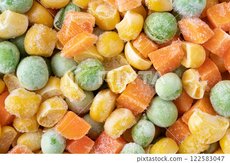 Close up of frozen mixed vegetables Close up of frozen mixed vegetables 122583047