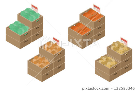 Isometric illustration: supermarket vegetable section 122583346