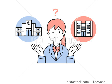 Illustration material of a female student worried about her future career path and school of choice Illustration material of a female student worried about her future career path and school of choice 122583390