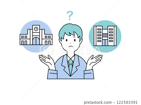 Illustration material of a male student worried about his future career path and school of choice Illustration material of a male student worried about his future career path and school of choice 122583391