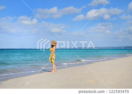 一個女人享受海邊 一個女人享受海邊 122583470