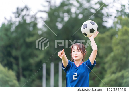 Futsal/female soccer player about to throw in 122583618