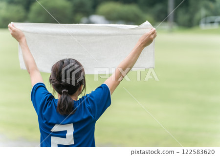 Soccer fans and supporters who win in soccer and give a guts pose 122583620