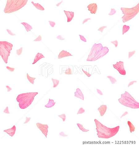 紅色和粉紅色的花瓣在螢幕上飄動。春天般的背景材料。 122583793