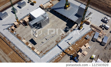 Modular Building Rising on Construction Site 122583920