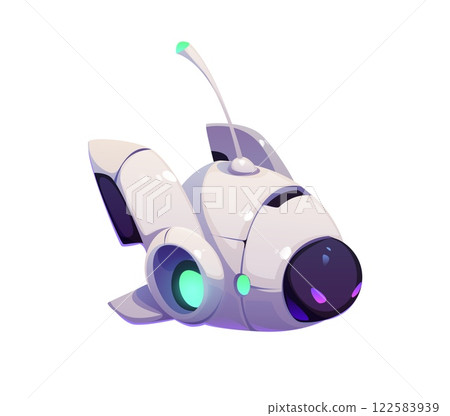 Underwater robot bathyscaphe or submarine drone, vector cartoon mascot. Futuristic technology robot sub boat or space drone and alien galaxy android bot, cartoon robotic underwater bathyscaphe 122583939