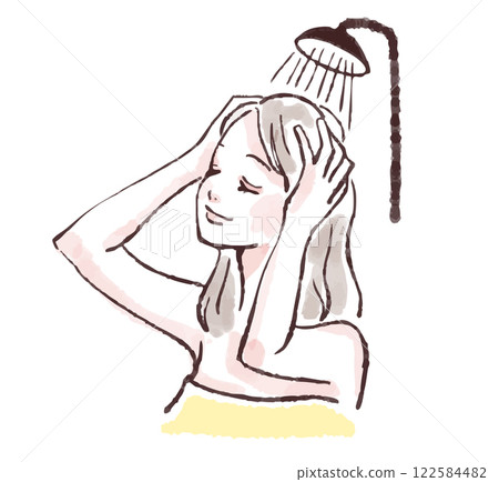 Illustration material of a woman washing her hair, taking a bath, taking a shower, shampooing Illustration material of a woman washing her hair, taking a bath, taking a shower, shampooing 122584482